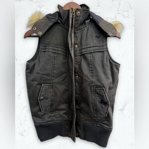 Roxy Sleeveless Hooded Vest With Faux Fur Trim